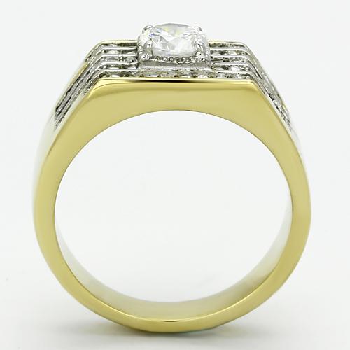 TK737 - Two-Tone IP Gold (Ion Plating) Stainless Steel Ring with AAA Grade CZ  in Clear-2