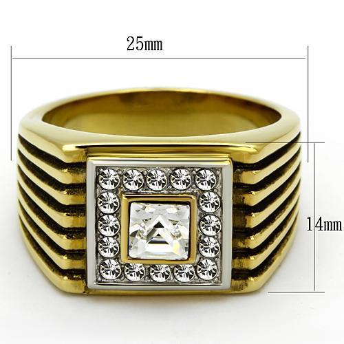 TK750 - Two-Tone IP Gold (Ion Plating) Stainless Steel Ring with Top Grade Crystal  in Clear-1