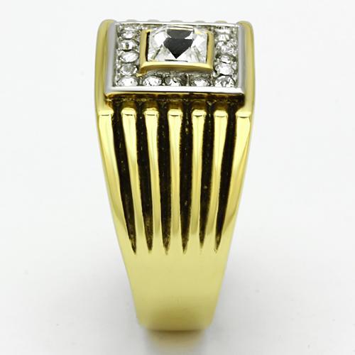 TK750 - Two-Tone IP Gold (Ion Plating) Stainless Steel Ring with Top Grade Crystal  in Clear-3