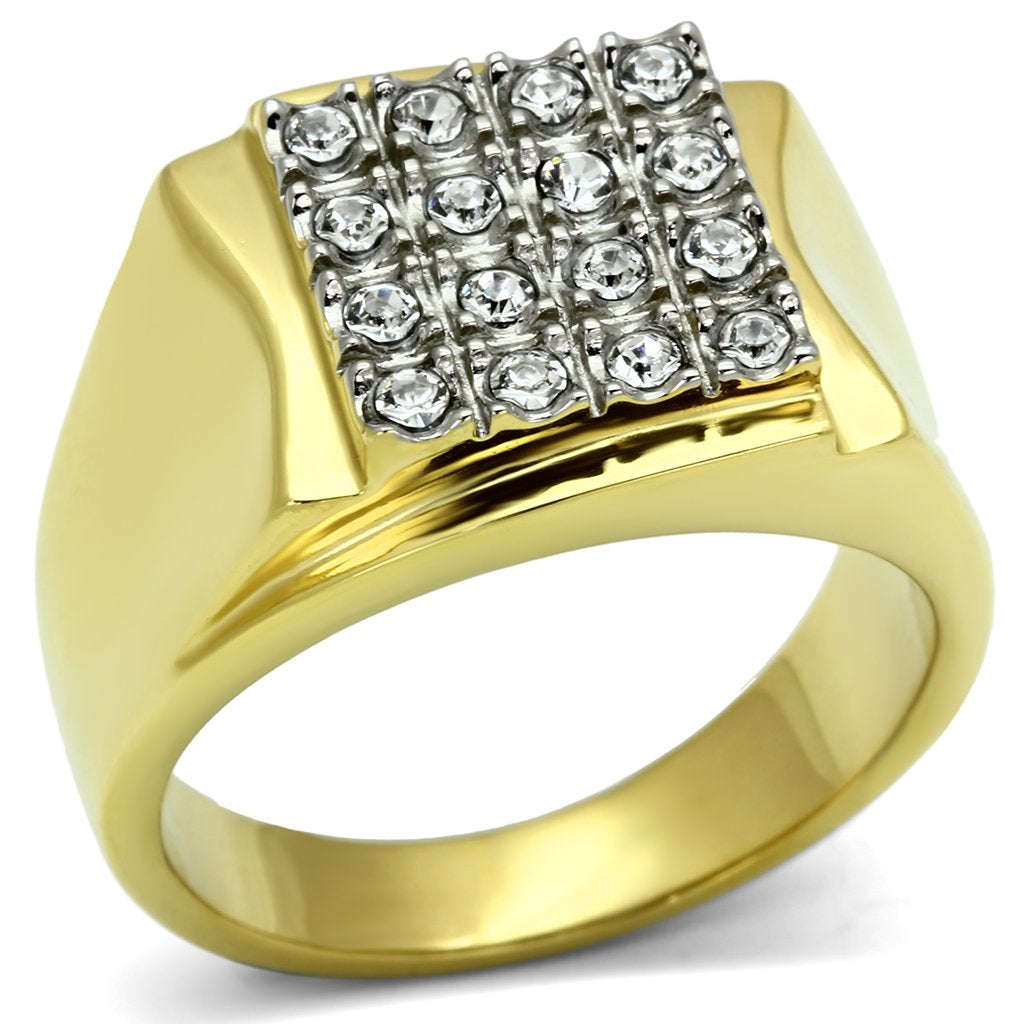TK751 - Two-Tone IP Gold (Ion Plating) Stainless Steel Ring with Top Grade Crystal  in Clear-0