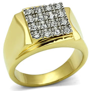 TK751 - Two-Tone IP Gold (Ion Plating) Stainless Steel Ring with Top Grade Crystal  in Clear-0
