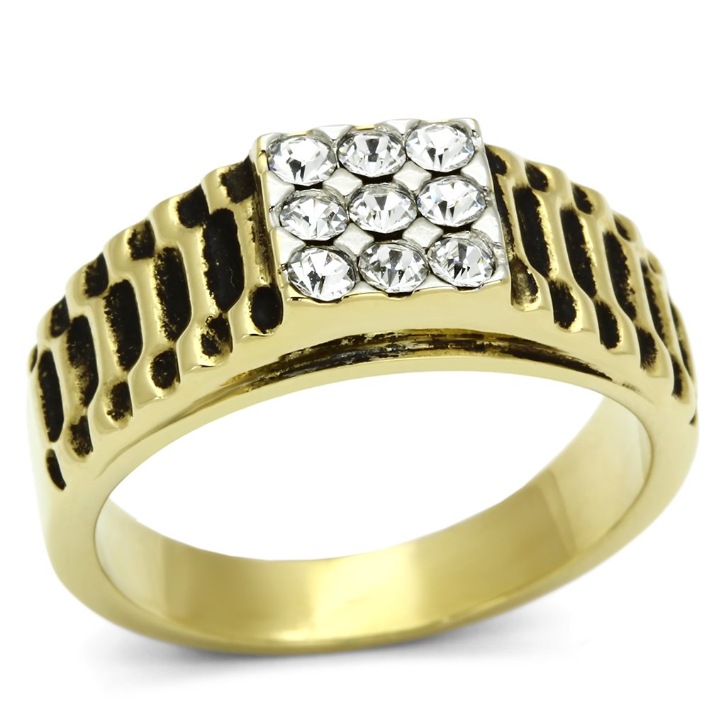 TK753 - Two-Tone IP Gold (Ion Plating) Stainless Steel Ring with Top Grade Crystal  in Clear-0