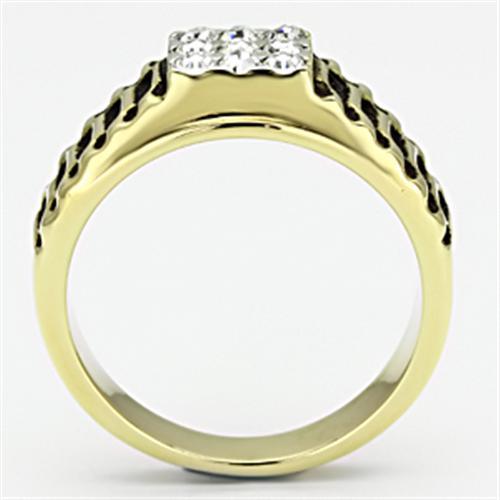 TK753 - Two-Tone IP Gold (Ion Plating) Stainless Steel Ring with Top Grade Crystal  in Clear-2