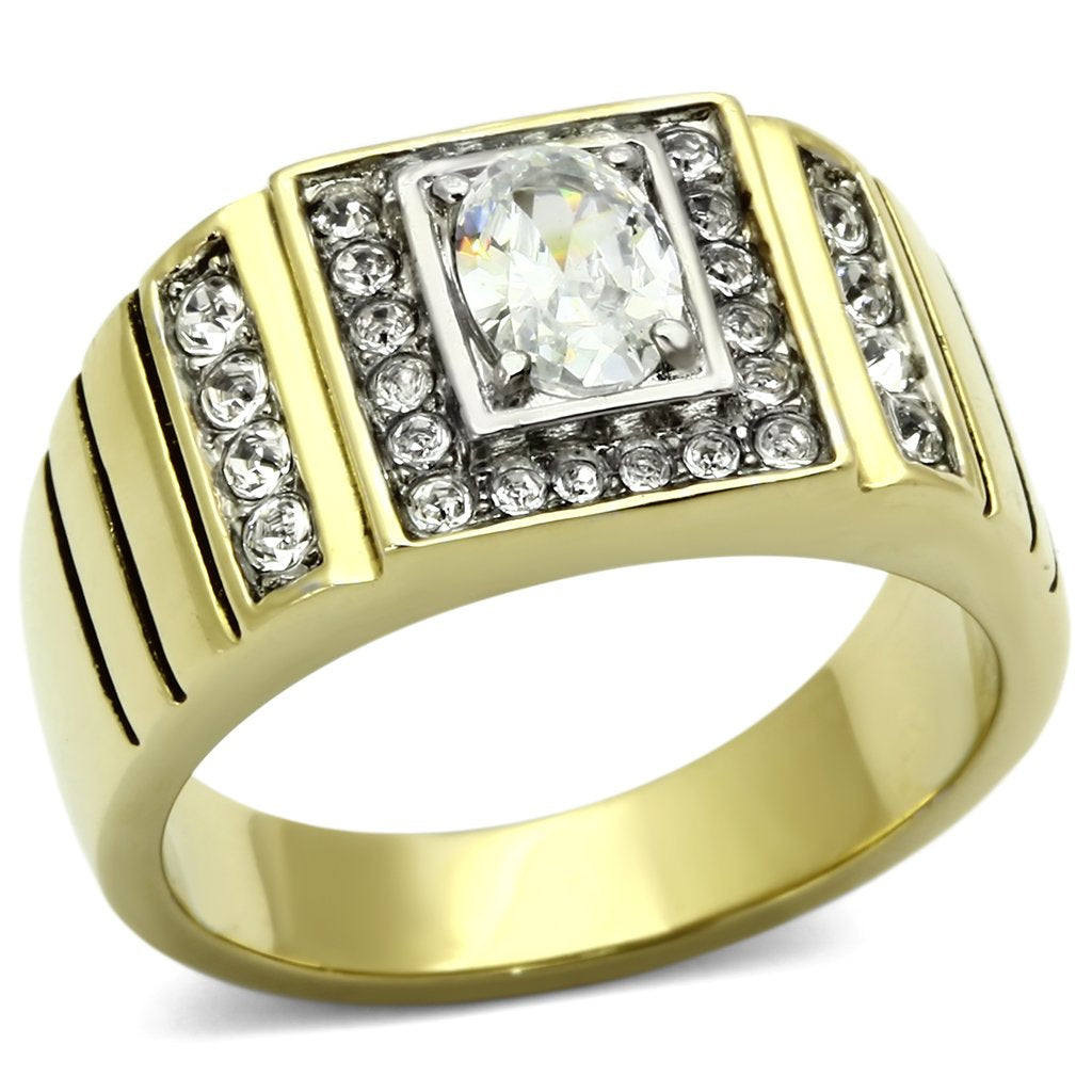 TK755 - Two-Tone IP Gold (Ion Plating) Stainless Steel Ring with AAA Grade CZ  in Clear-0