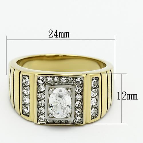 TK755 - Two-Tone IP Gold (Ion Plating) Stainless Steel Ring with AAA Grade CZ  in Clear-1