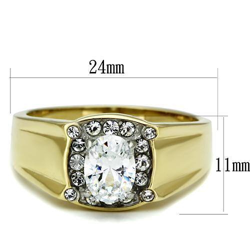 TK758 - Two-Tone IP Gold (Ion Plating) Stainless Steel Ring with AAA Grade CZ  in Clear-1
