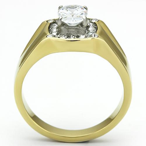 TK758 - Two-Tone IP Gold (Ion Plating) Stainless Steel Ring with AAA Grade CZ  in Clear-2