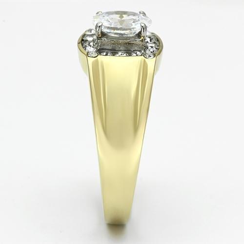 TK758 - Two-Tone IP Gold (Ion Plating) Stainless Steel Ring with AAA Grade CZ  in Clear-3