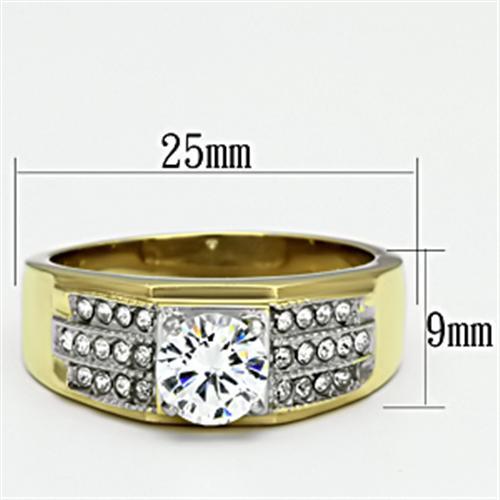 TK759 - Two-Tone IP Gold (Ion Plating) Stainless Steel Ring with AAA Grade CZ  in Clear-1
