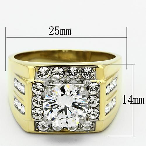 TK760 - Two-Tone IP Gold (Ion Plating) Stainless Steel Ring with AAA Grade CZ  in Clear-1