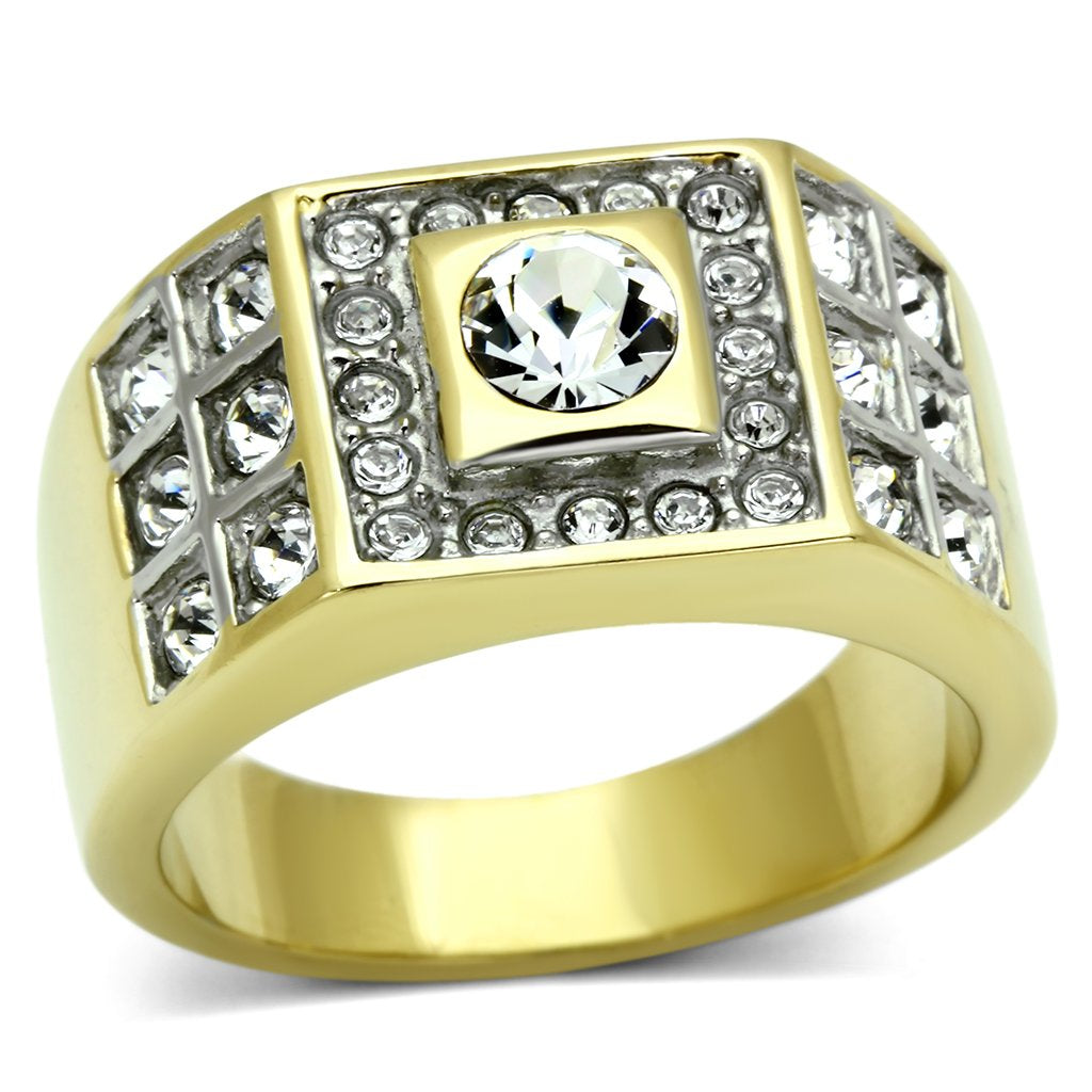 TK762 - Two-Tone IP Gold (Ion Plating) Stainless Steel Ring with Top Grade Crystal  in Clear-0