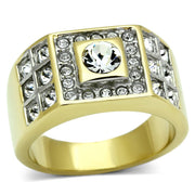 TK762 - Two-Tone IP Gold (Ion Plating) Stainless Steel Ring with Top Grade Crystal  in Clear-0