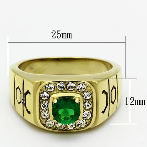 TK764 - IP Gold(Ion Plating) Stainless Steel Ring with Synthetic Synthetic Glass in Emerald-1