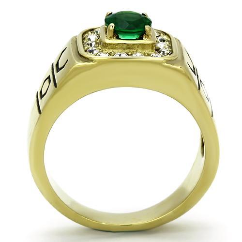 TK764 - IP Gold(Ion Plating) Stainless Steel Ring with Synthetic Synthetic Glass in Emerald-2