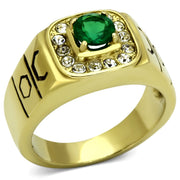 TK764 - IP Gold(Ion Plating) Stainless Steel Ring with Synthetic Synthetic Glass in Emerald-0