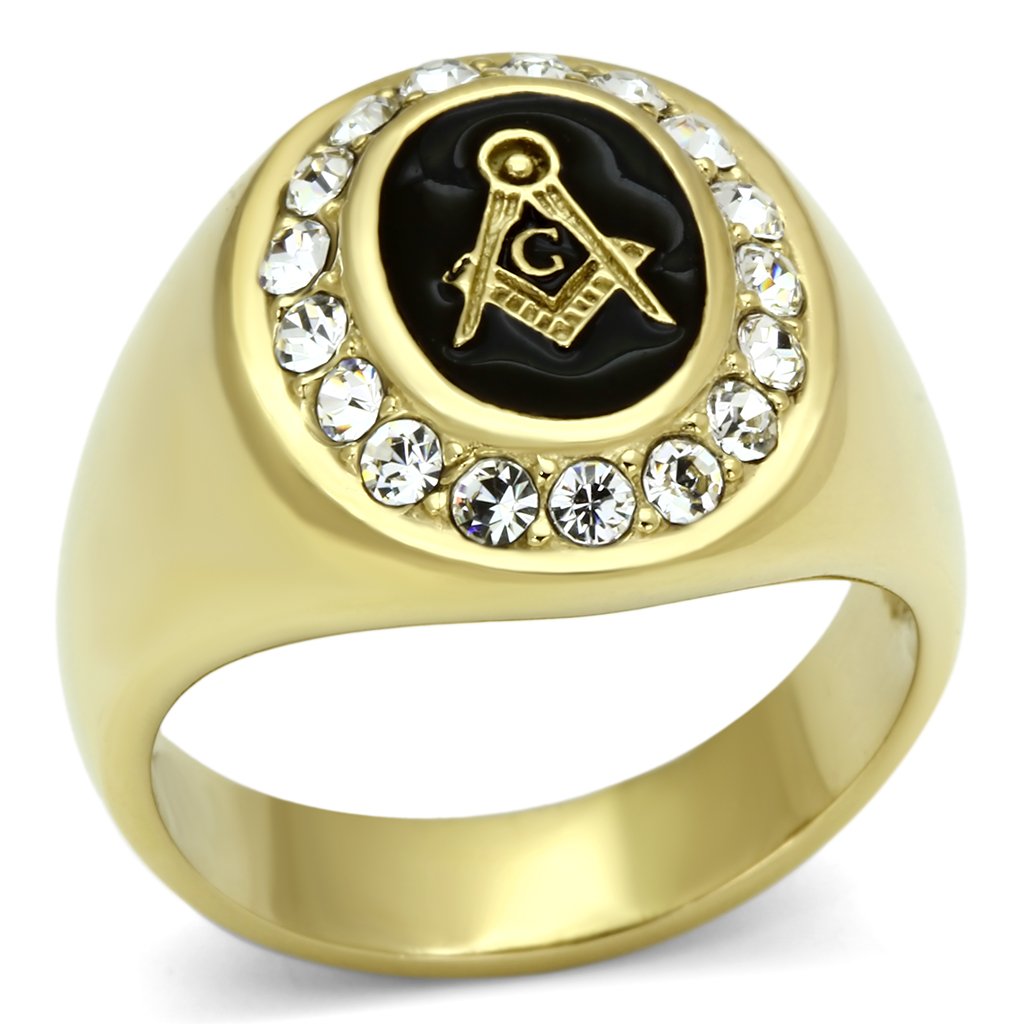 TK766 - IP Gold(Ion Plating) Stainless Steel Ring with Top Grade Crystal  in Clear-0
