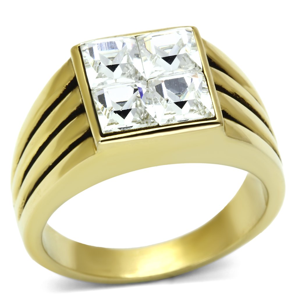 TK769 - IP Gold(Ion Plating) Stainless Steel Ring with Top Grade Crystal  in Clear-0