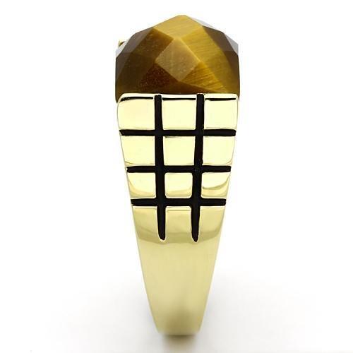 TK779 - IP Gold(Ion Plating) Stainless Steel Ring with Semi-Precious Tiger Eye in Topaz-3