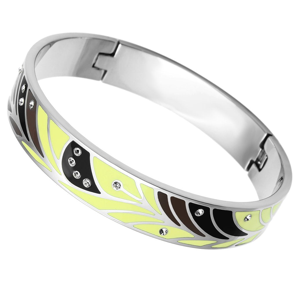 TK780 - High polished (no plating) Stainless Steel Bangle with Top Grade Crystal  in Clear-0