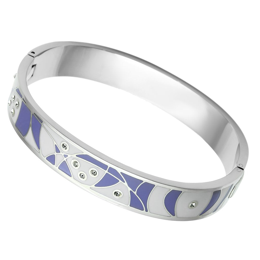 TK781 - High polished (no plating) Stainless Steel Bangle with Top Grade Crystal  in Clear-0