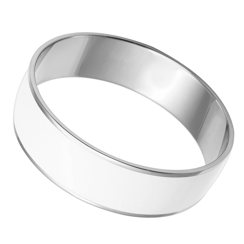 TK784 - High polished (no plating) Stainless Steel Bangle with Epoxy  in White-0