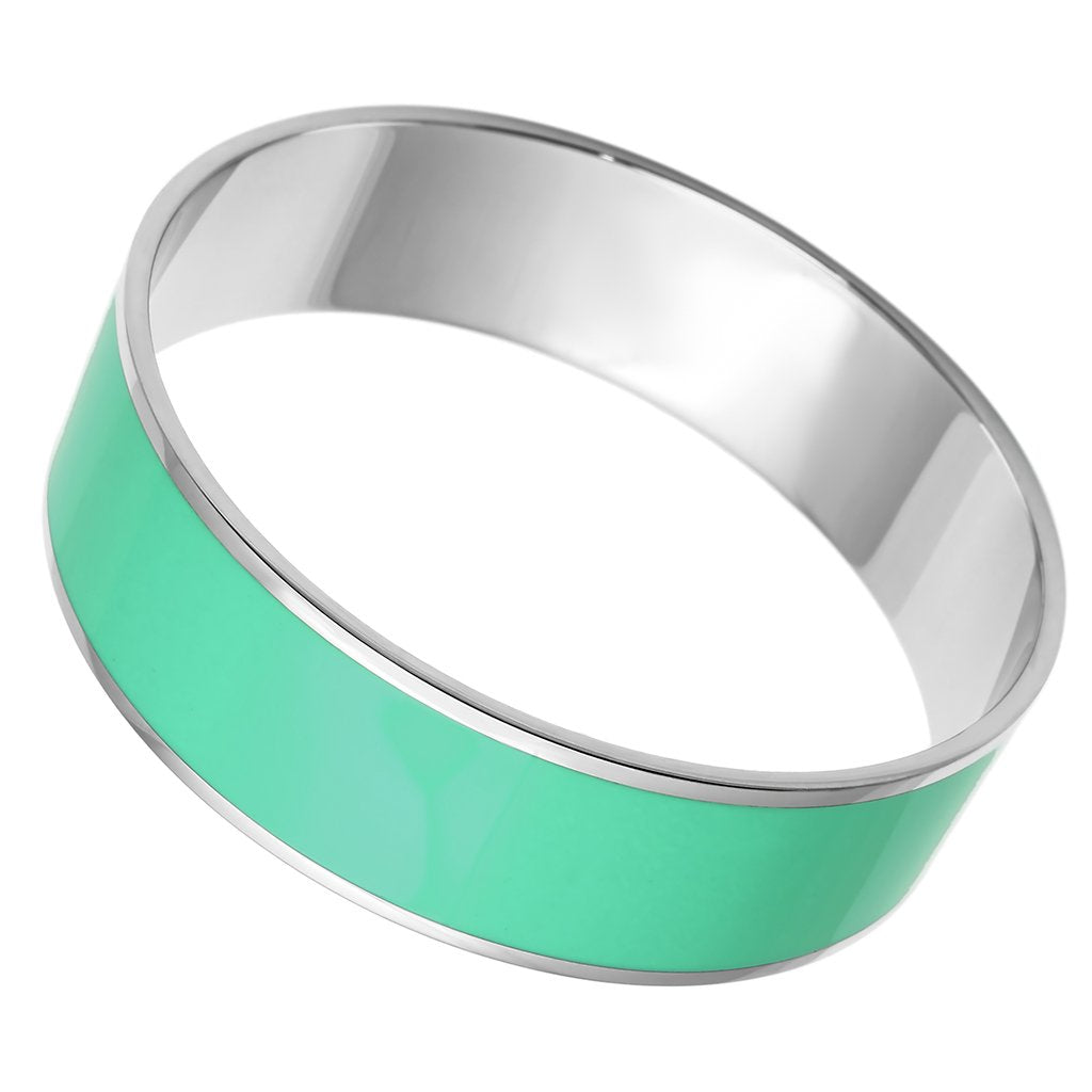TK786 - High polished (no plating) Stainless Steel Bangle with Epoxy  in Turquoise-0
