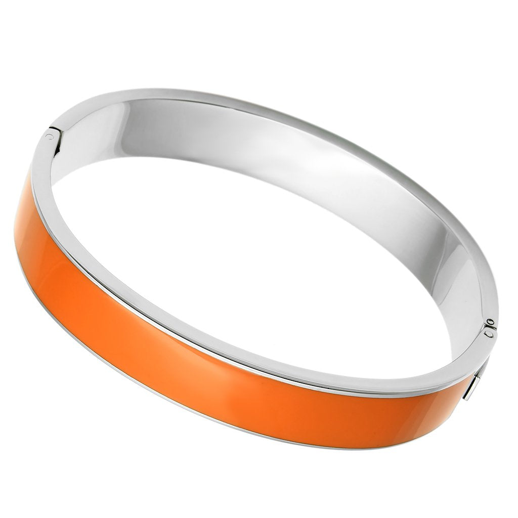 TK788 - High polished (no plating) Stainless Steel Bangle with Epoxy  in Orange-0
