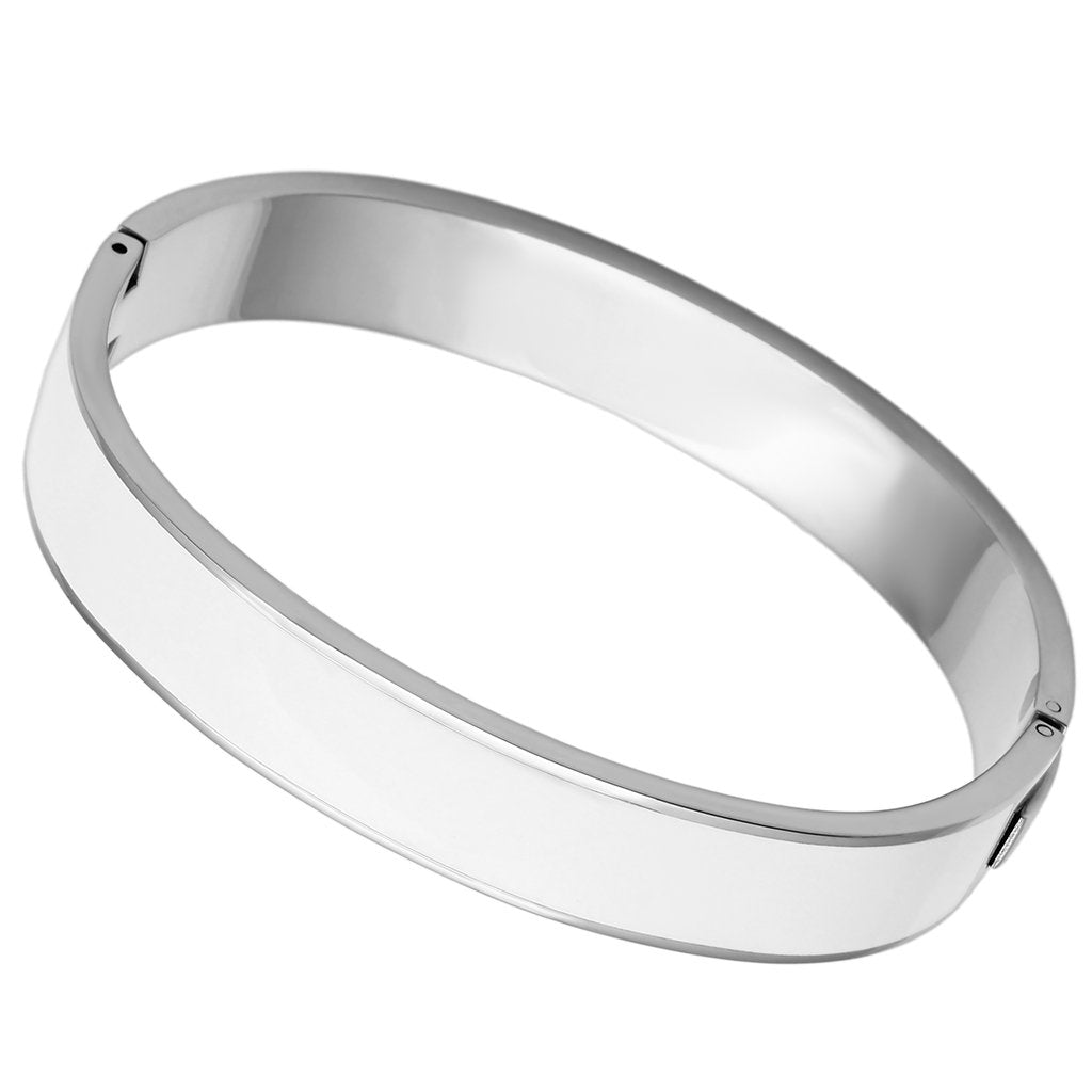 TK789 - High polished (no plating) Stainless Steel Bangle with Epoxy  in White-0