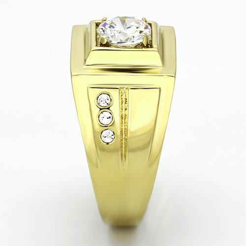 TK791 - IP Gold(Ion Plating) Stainless Steel Ring with AAA Grade CZ  in Clear-3
