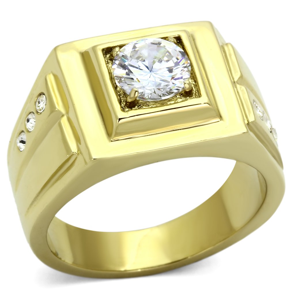 TK791 - IP Gold(Ion Plating) Stainless Steel Ring with AAA Grade CZ  in Clear-0