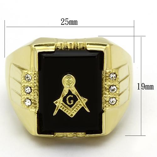 TK795 - IP Gold(Ion Plating) Stainless Steel Ring with Semi-Precious Agate in Jet-1