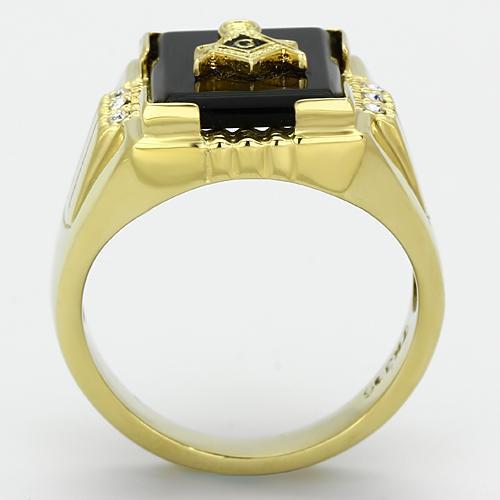 TK795 - IP Gold(Ion Plating) Stainless Steel Ring with Semi-Precious Agate in Jet-2