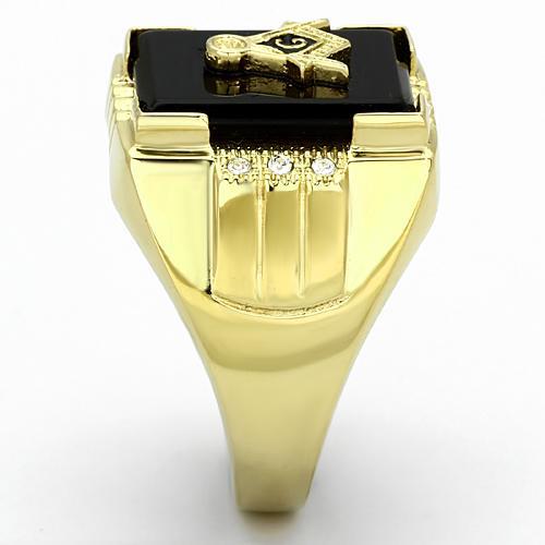 TK795 - IP Gold(Ion Plating) Stainless Steel Ring with Semi-Precious Agate in Jet-3