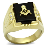 TK795 - IP Gold(Ion Plating) Stainless Steel Ring with Semi-Precious Agate in Jet-0