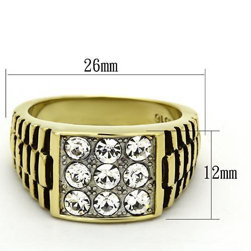 TK796 - Two-Tone IP Gold (Ion Plating) Stainless Steel Ring with Top Grade Crystal  in Clear-1
