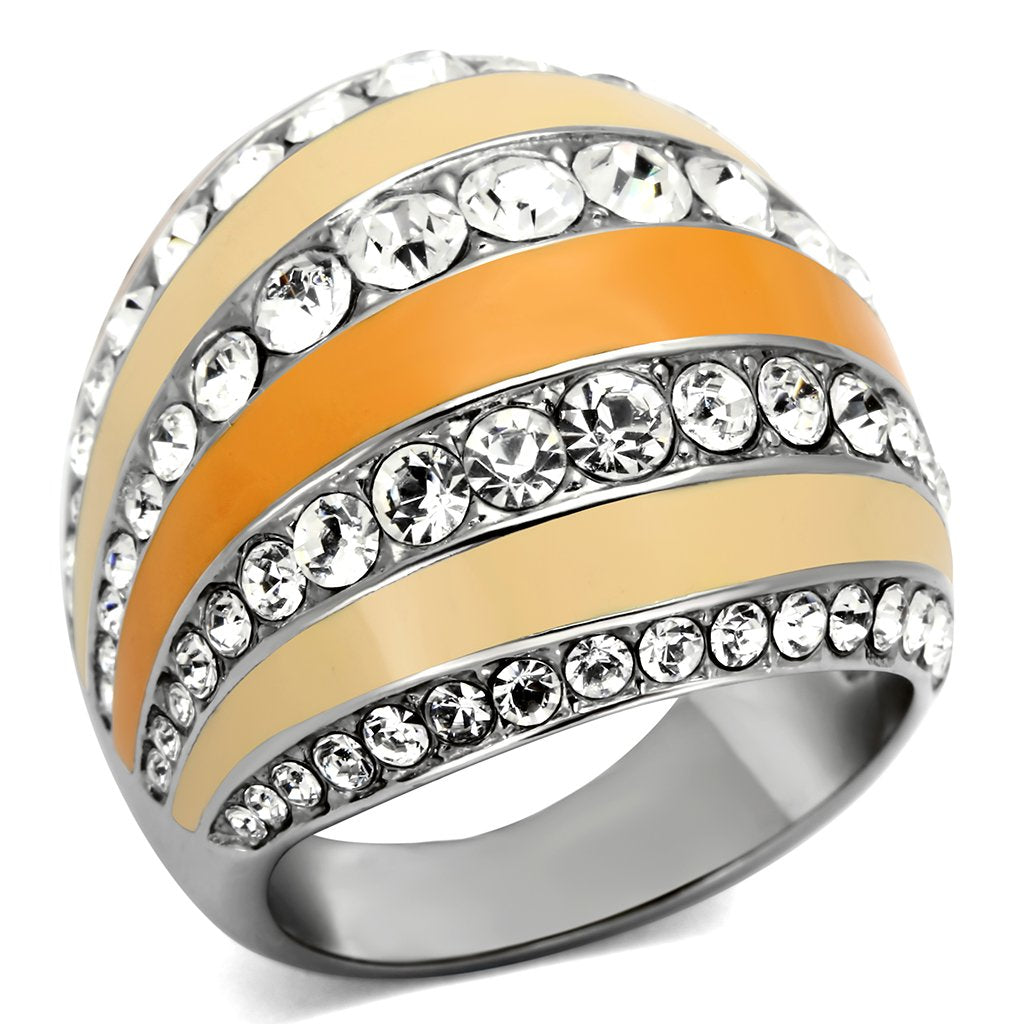 TK798 - High polished (no plating) Stainless Steel Ring with Top Grade Crystal  in Clear-0