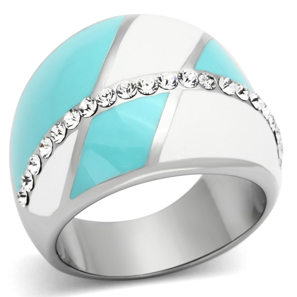 TK812 - High polished (no plating) Stainless Steel Ring with Top Grade Crystal  in Clear-0