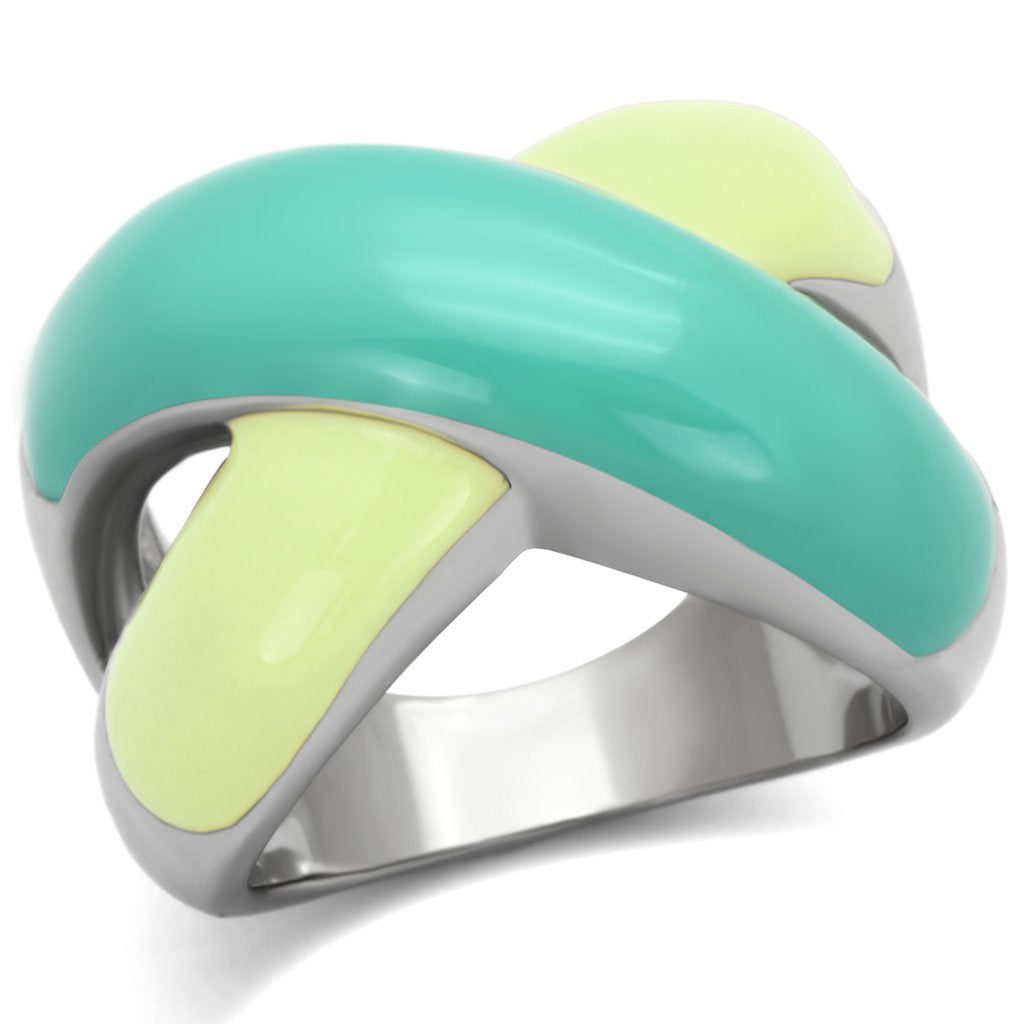 TK813 - High polished (no plating) Stainless Steel Ring with Epoxy  in Multi Color-0