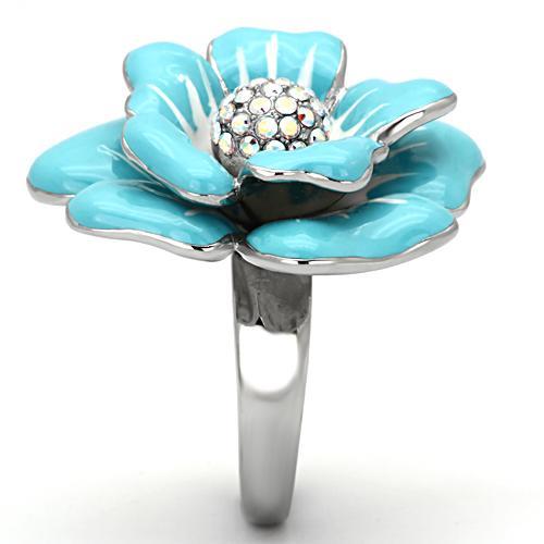 TK817 - High polished (no plating) Stainless Steel Ring with Top Grade Crystal  in Aurora Borealis (Rainbow Effect)-3