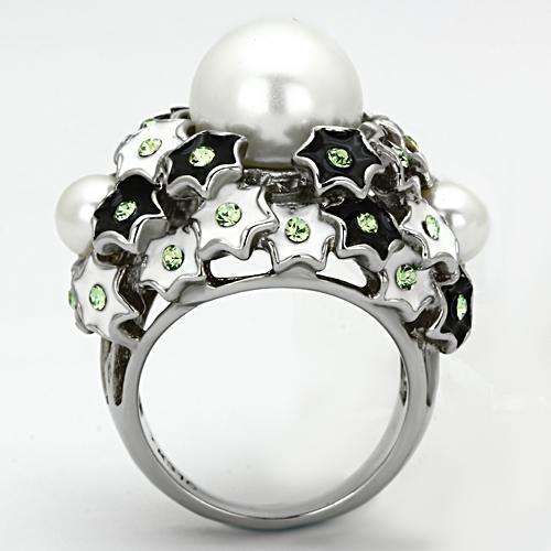 TK818 - High polished (no plating) Stainless Steel Ring with Synthetic Pearl in White-2