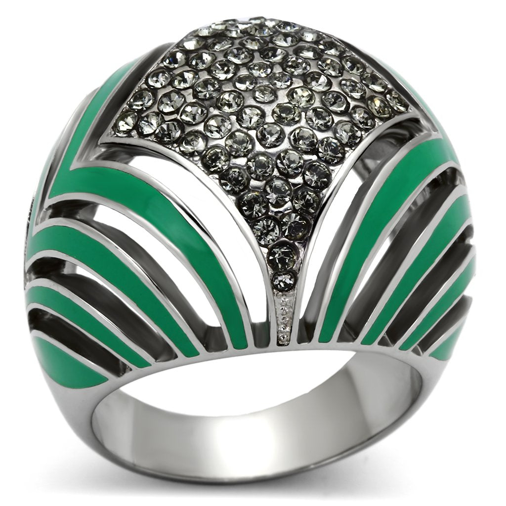 TK839 - High polished (no plating) Stainless Steel Ring with Top Grade Crystal  in Black Diamond-0