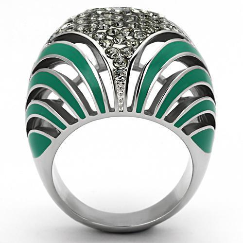 TK839 - High polished (no plating) Stainless Steel Ring with Top Grade Crystal  in Black Diamond-2