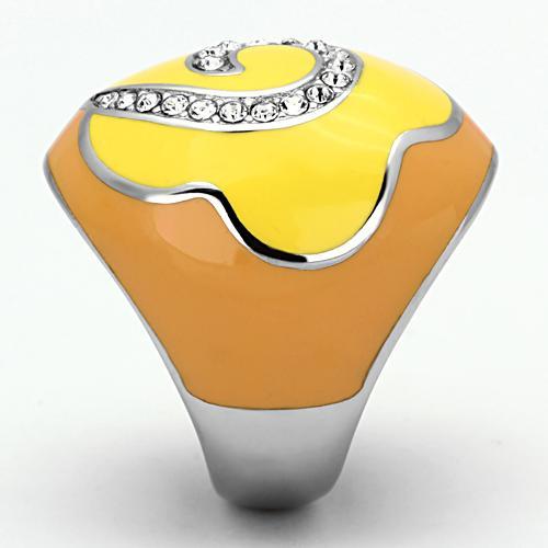 TK846 - High polished (no plating) Stainless Steel Ring with Top Grade Crystal  in Clear-3