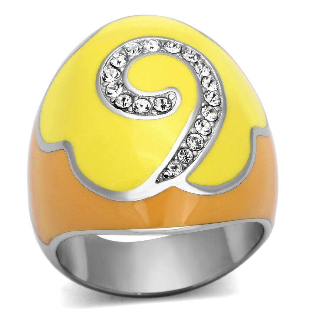 TK846 - High polished (no plating) Stainless Steel Ring with Top Grade Crystal  in Clear-0