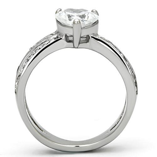 TK851 - High polished (no plating) Stainless Steel Ring with AAA Grade CZ  in Clear-2