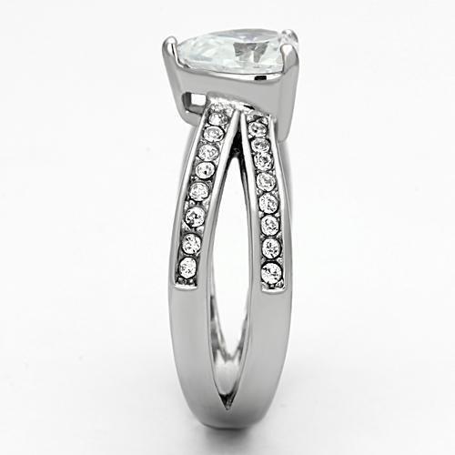 TK851 - High polished (no plating) Stainless Steel Ring with AAA Grade CZ  in Clear-3