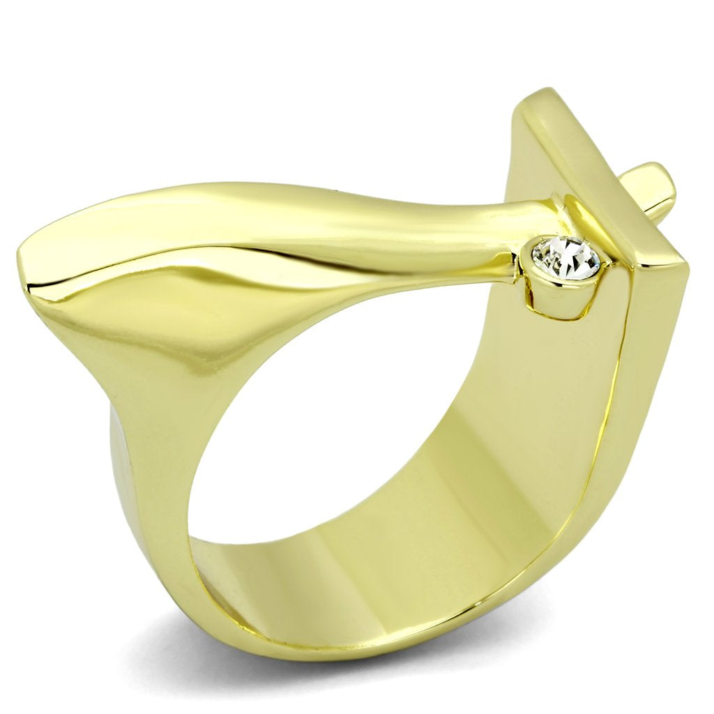 TK853 - IP Gold(Ion Plating) Stainless Steel Ring with Top Grade Crystal  in Clear-0
