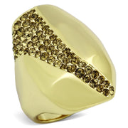 TK854 - IP Gold(Ion Plating) Stainless Steel Ring with Top Grade Crystal  in Smoked Quartz-0
