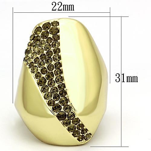 TK854 - IP Gold(Ion Plating) Stainless Steel Ring with Top Grade Crystal  in Smoked Quartz-1