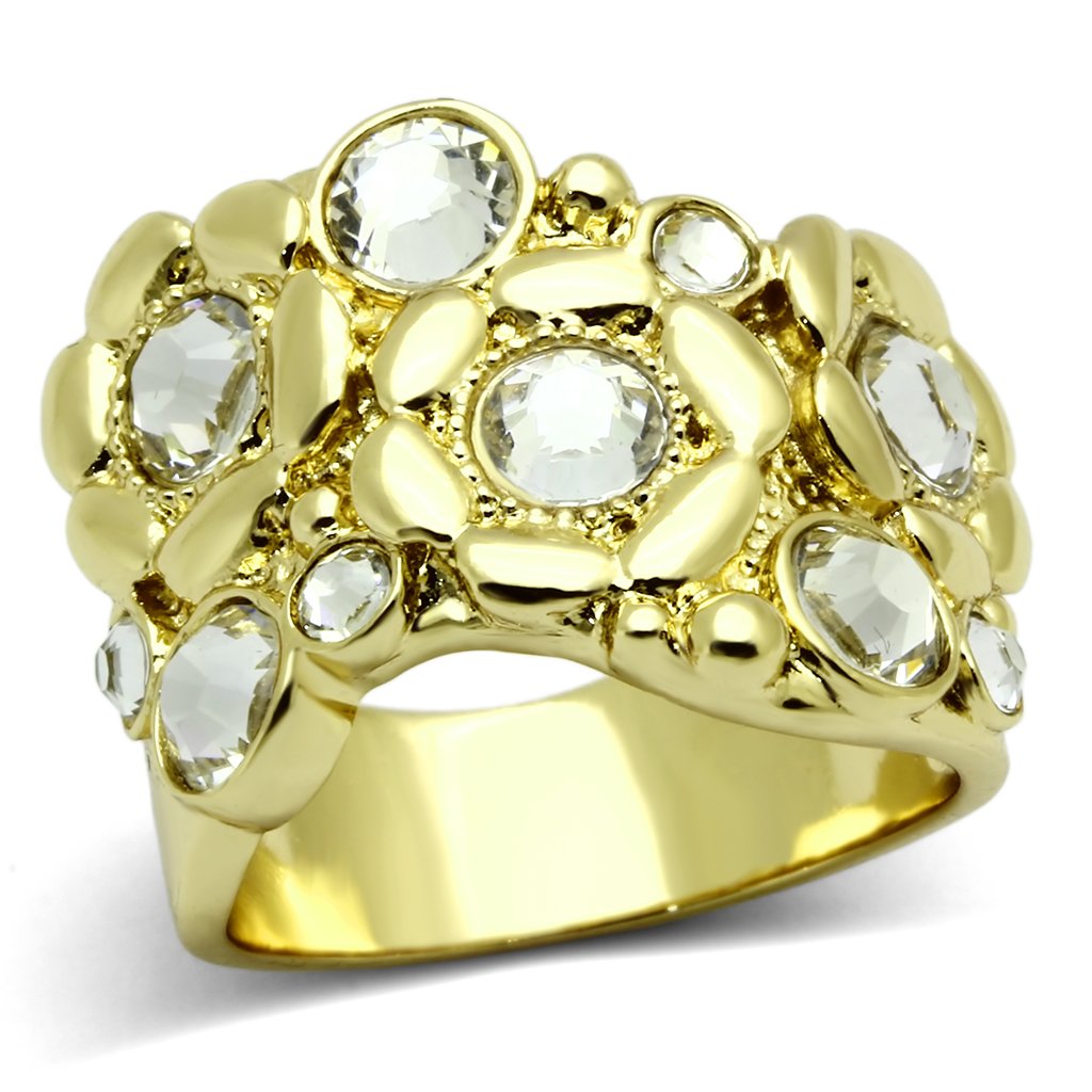 TK856 - IP Gold(Ion Plating) Stainless Steel Ring with Top Grade Crystal  in Clear-0